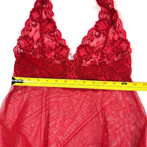 Victoria's Secret Red Lace Halter Mesh Babydoll Chemise Sz Small Sheer 2006 Y2K - Picture 8 of 9